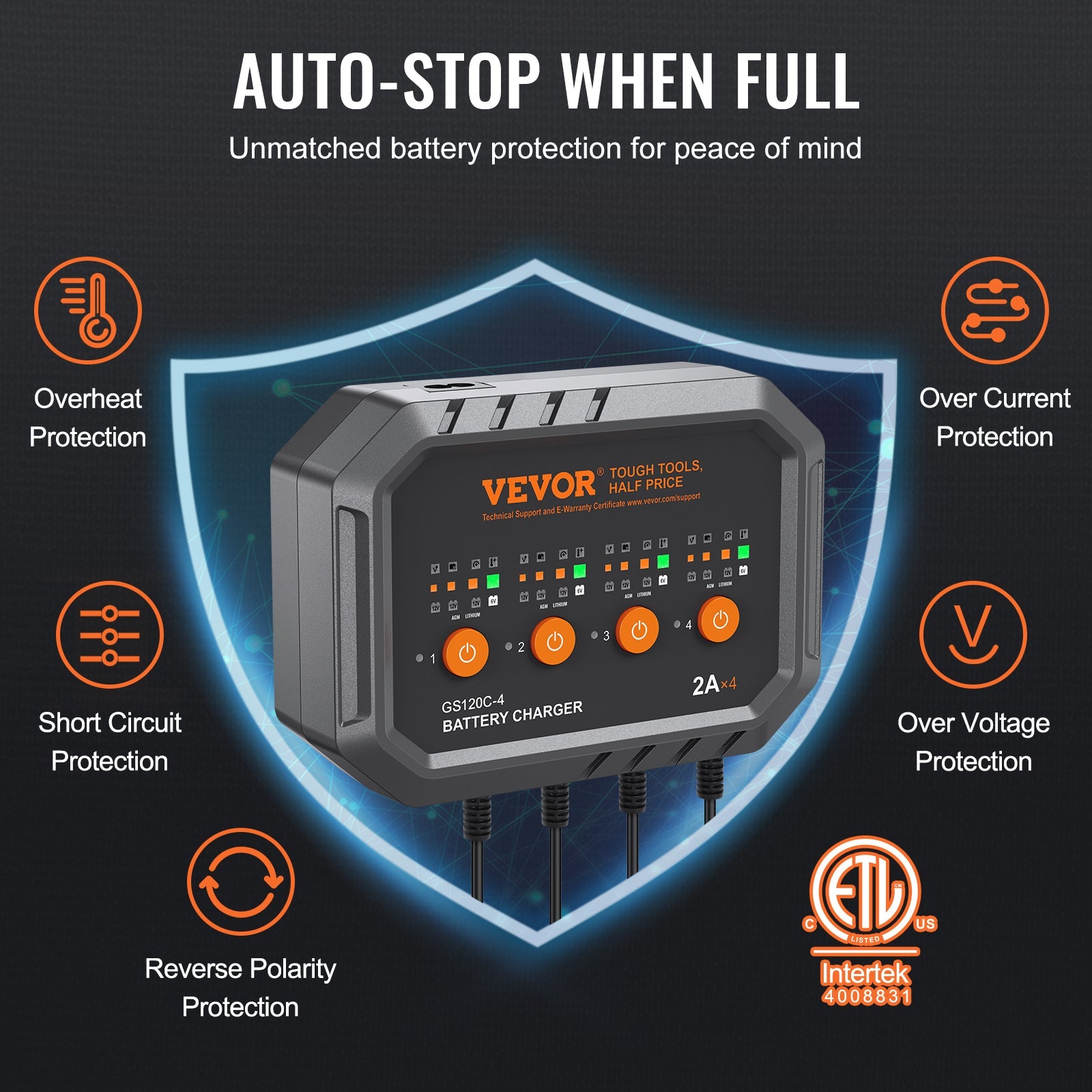 VEVOR Smart Battery Charger, 8-Amp, LiFePO4 Lead-Acid Car Battery