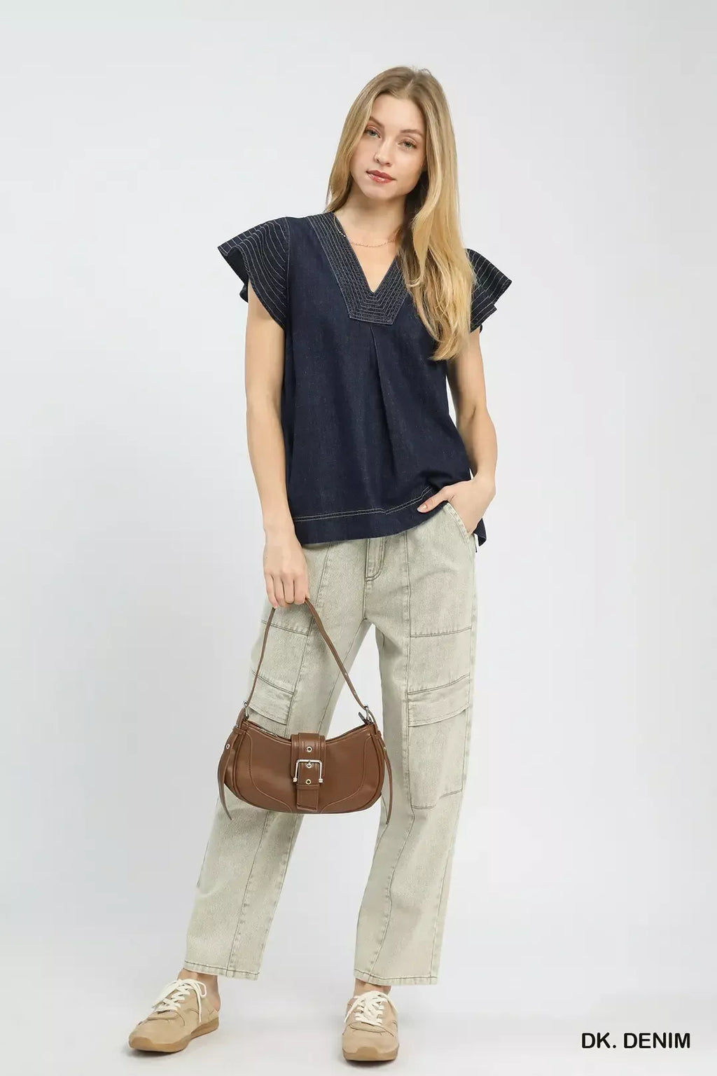 Umgee Cap Sleeve Denim Top
