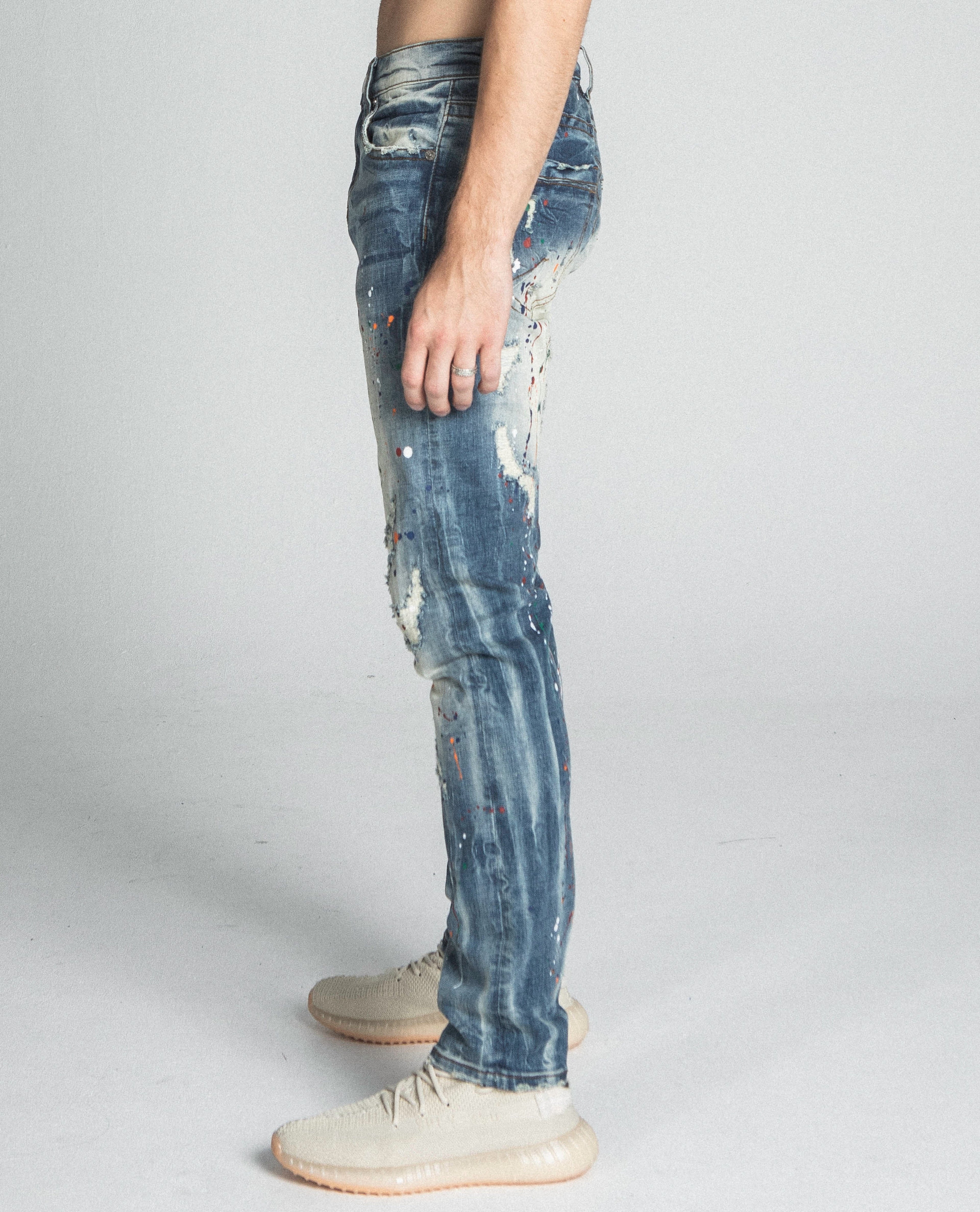 AJ738SL-1 SPLASH PAINT VINTAGE SLIM JEANS
