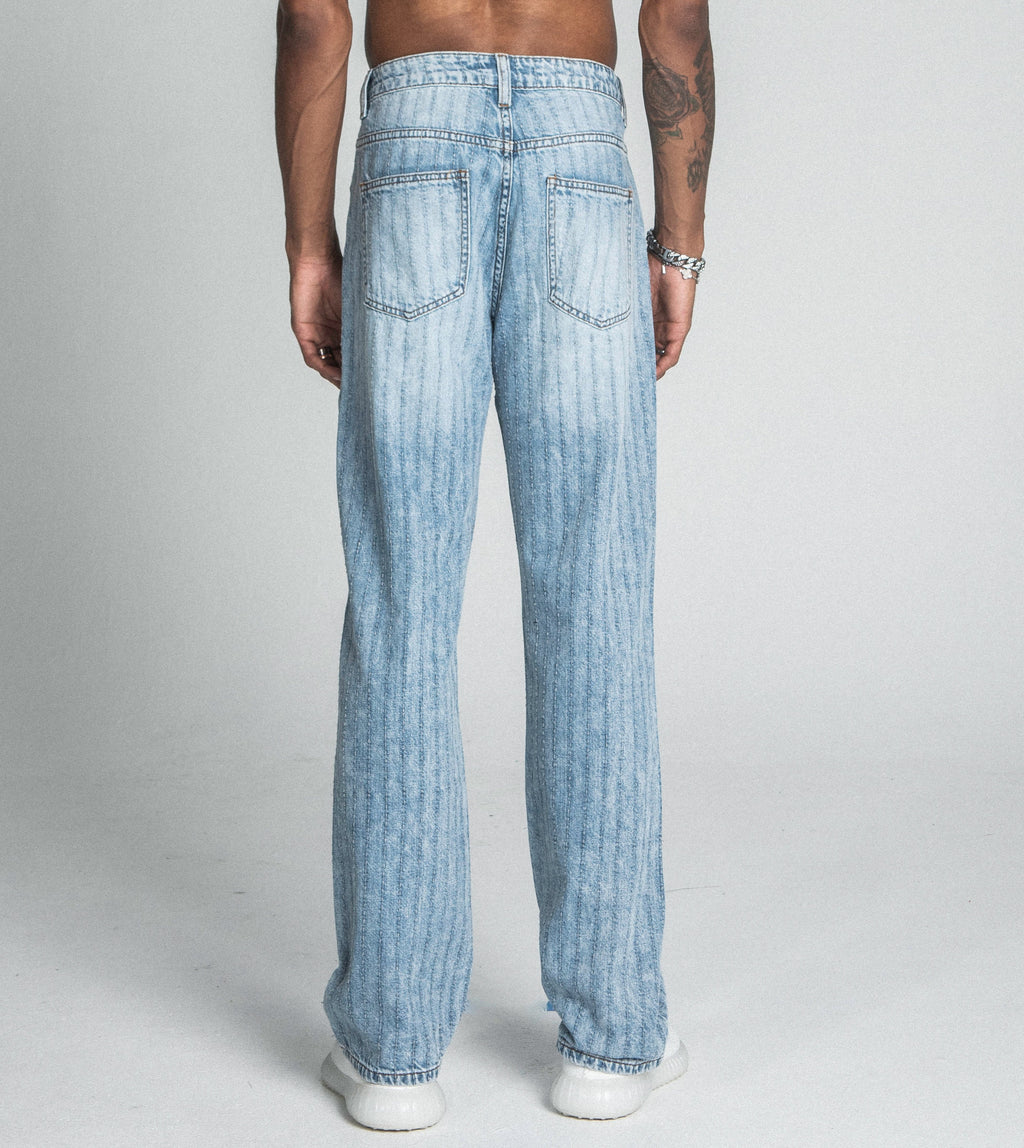 AJ01L-2 CLASSIC BLUE THREAD LINE LOOSE JEANS