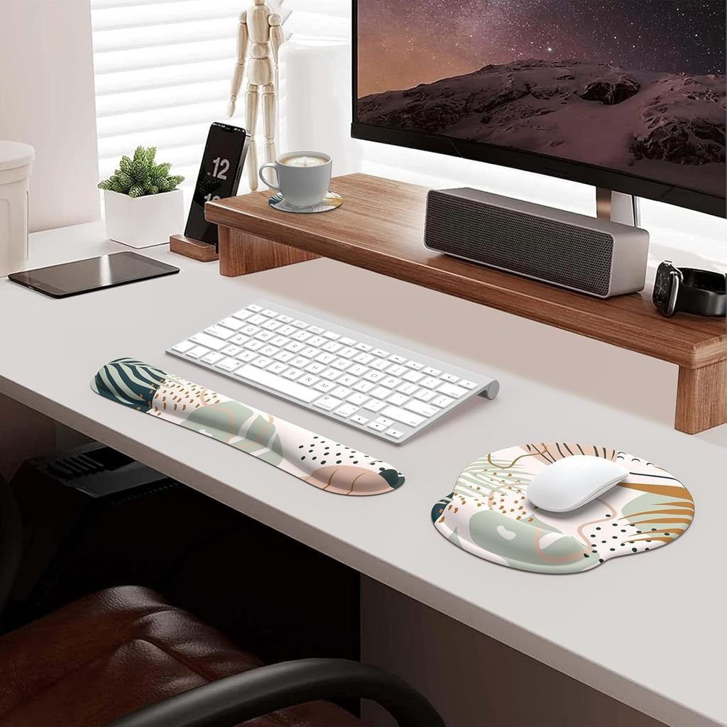 Mouse Pad Wrist Support Keyboard Wrist Rest Set, Ergonomic Mouse Pad with Non-Slip Base for Computer Laptop Home Office + Coasters, Easy Typing & Pain Relief Mouse Mat, Tropical Plants | Ergonomic Mouse Pad with Non-Slip Base for Computer Laptop Home Office + Coasters, Easy Typing & Pain Relief Mouse Mat