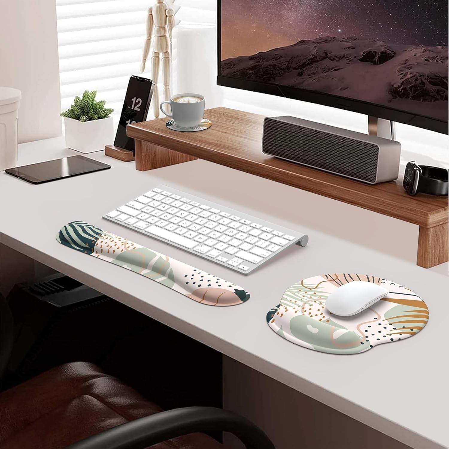 Mouse Pad Wrist Support Keyboard Wrist Rest Set, Ergonomic Mouse Pad with Non-Slip Base for Computer Laptop Home Office + Coasters, Easy Typing & Pain Relief Mouse Mat, Tropical Plants | Ergonomic Mouse Pad with Non-Slip Base for Computer Laptop Home Office + Coasters, Easy Typing & Pain Relief Mouse Mat