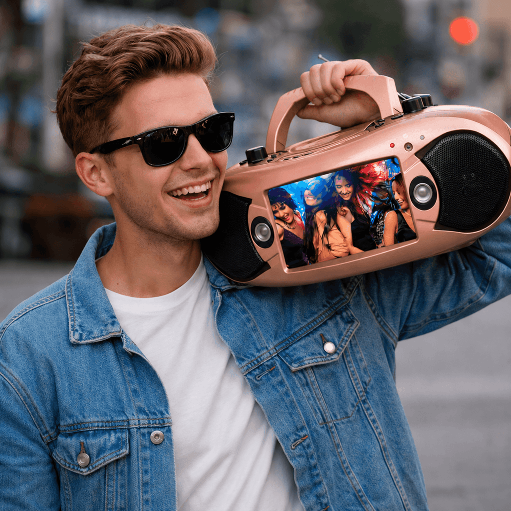 Naxa 7” Bluetooth TV DVD Boombox with Mic Rose Gold - Refurbished