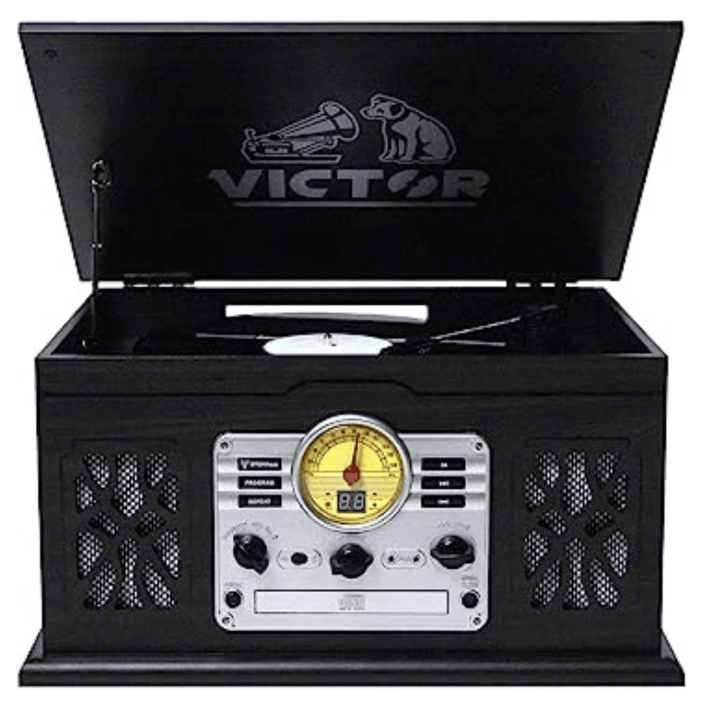 Victor State 7-in-1 Wood Music Center Graphite - Refurbished