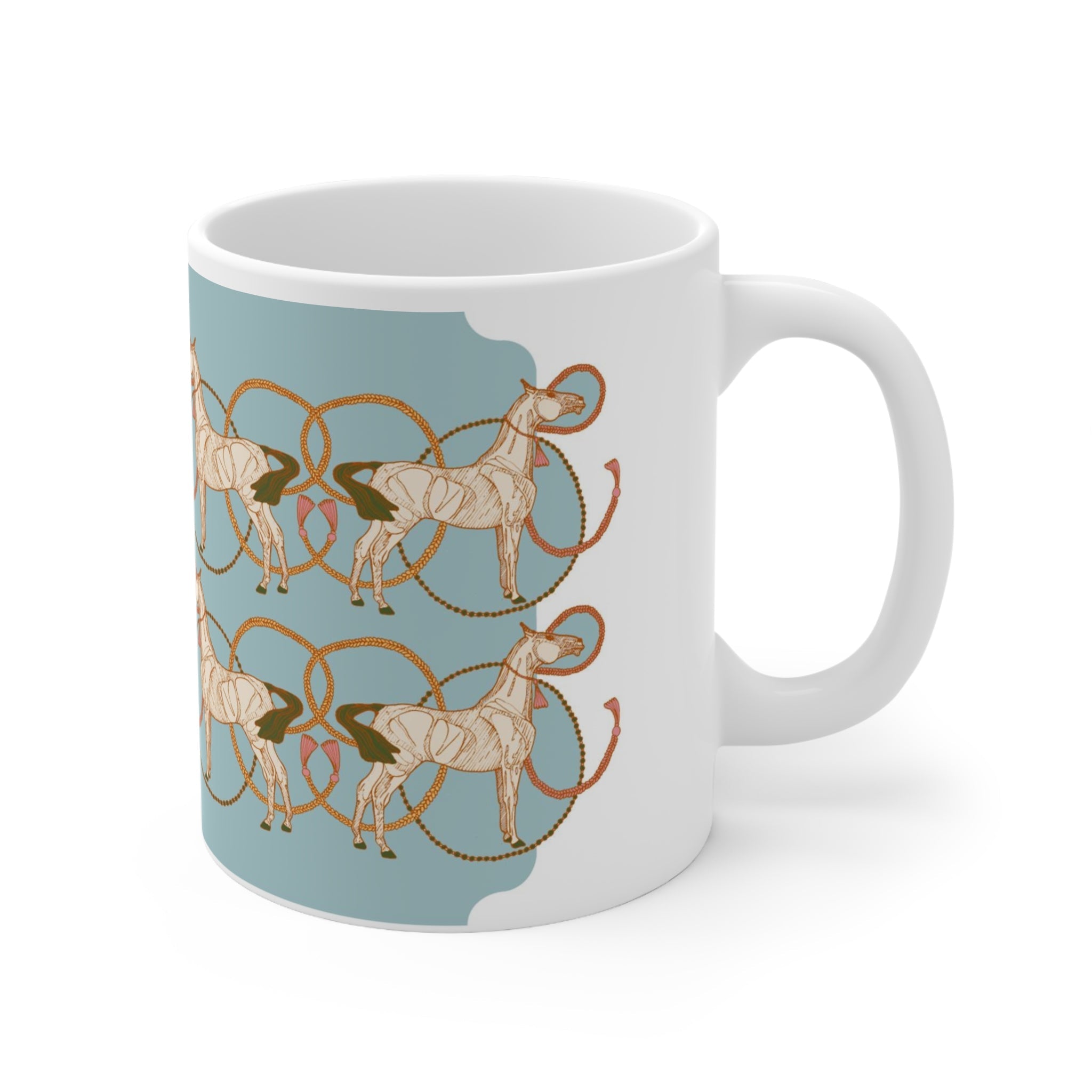 Ceramic Mug 11oz in Roped Horses on Sky Blue