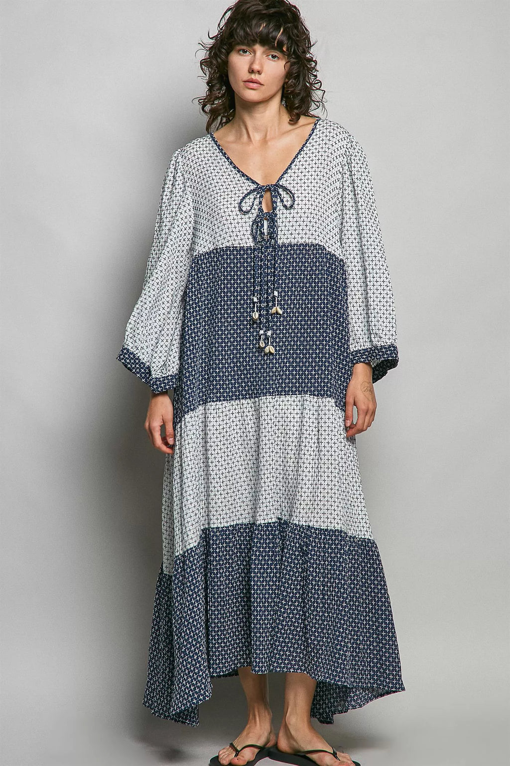 POL Tiered Boho Two-Tone Maxi Dress