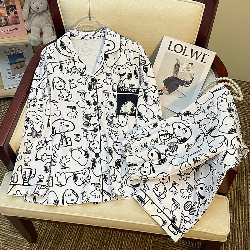 Long Sleeve Sleepwear Set for Women, Sweet Cartoon Matching Pajamas