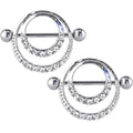 14G 7/8 Clear Gem Romantic Hoop Barbell Nipple Shield Set