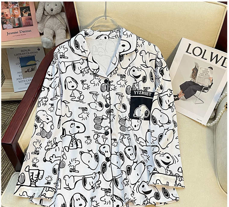 Long Sleeve Sleepwear Set for Women, Sweet Cartoon Matching Pajamas