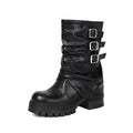 Autumn and winter thick soled high-heeled low cut women's boots with punk style leg cuffs and boots