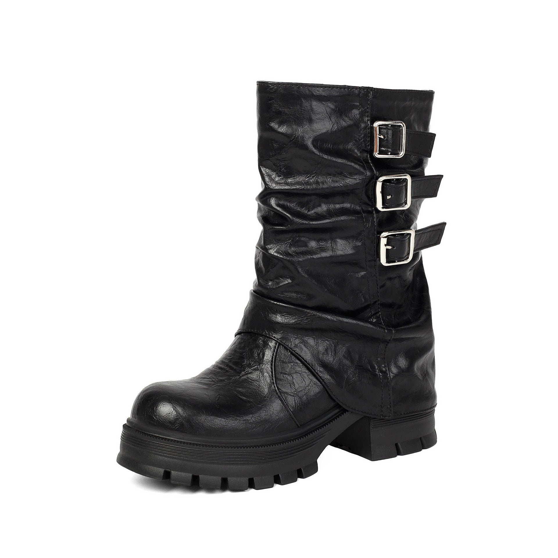 Autumn and winter thick soled high-heeled low cut women's boots with punk style leg cuffs and boots