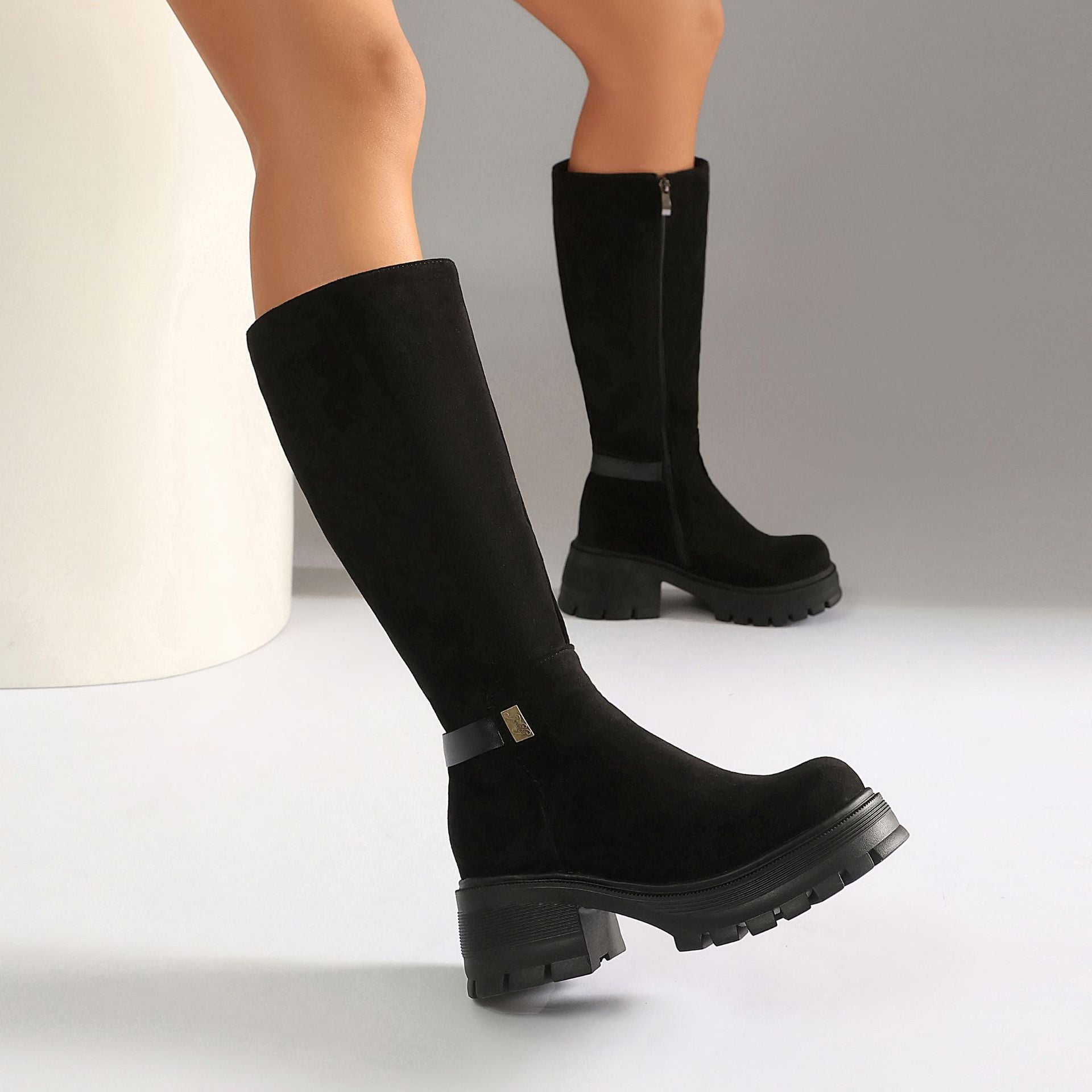 High Heel Over-the-Knee Boots for Women, Faux Suede Punk Style Chunky Heel Autumn/Winter Fashion
