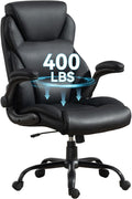 Big and Tall Office Chairs 400LBS Heavy Duty High Back Leather | Comfortable Desk Chair with Flip-Up Arms, Swivel Rolling Computer Chair for Heavy People, Black