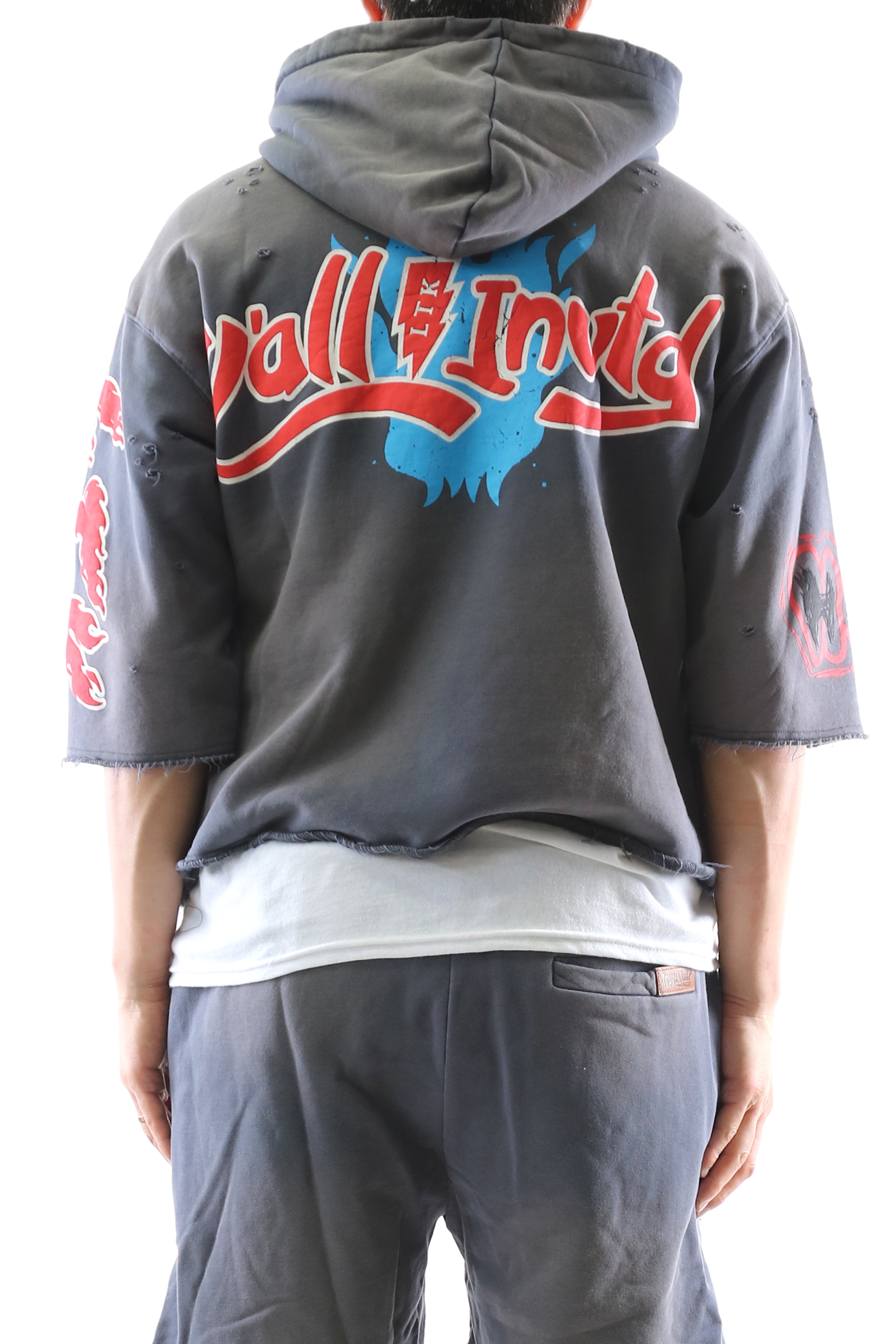 PORTER French Terry 3/4 Sleeve Crop Top Pullover Hoodie