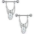 14G 5/8 Clear Teardrop Chain Dangle Nipple Ring Set