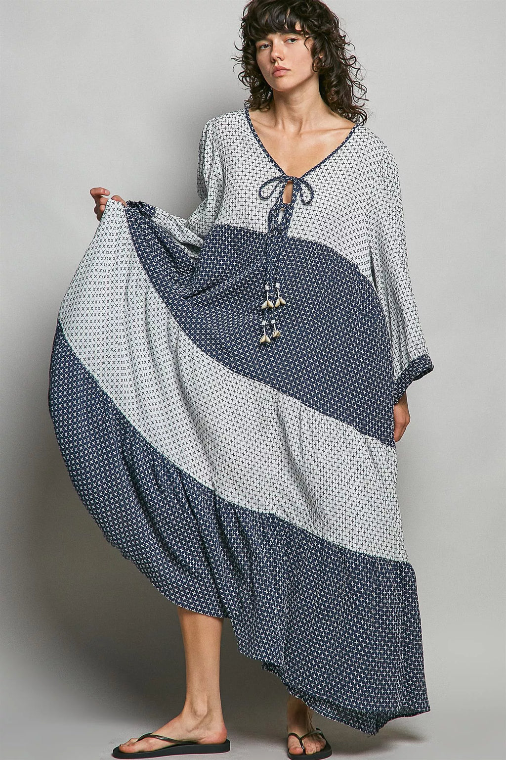 POL Tiered Boho Two-Tone Maxi Dress