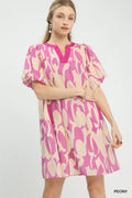 Umgee Abstract Print Puff Sleeve Shift Dress