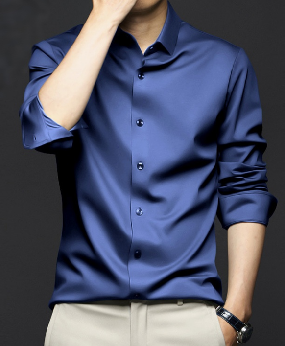 Men's Wrinkle-Resistant Non-Iron Formal Business Casual Premium Ice Silk Dress Shirt