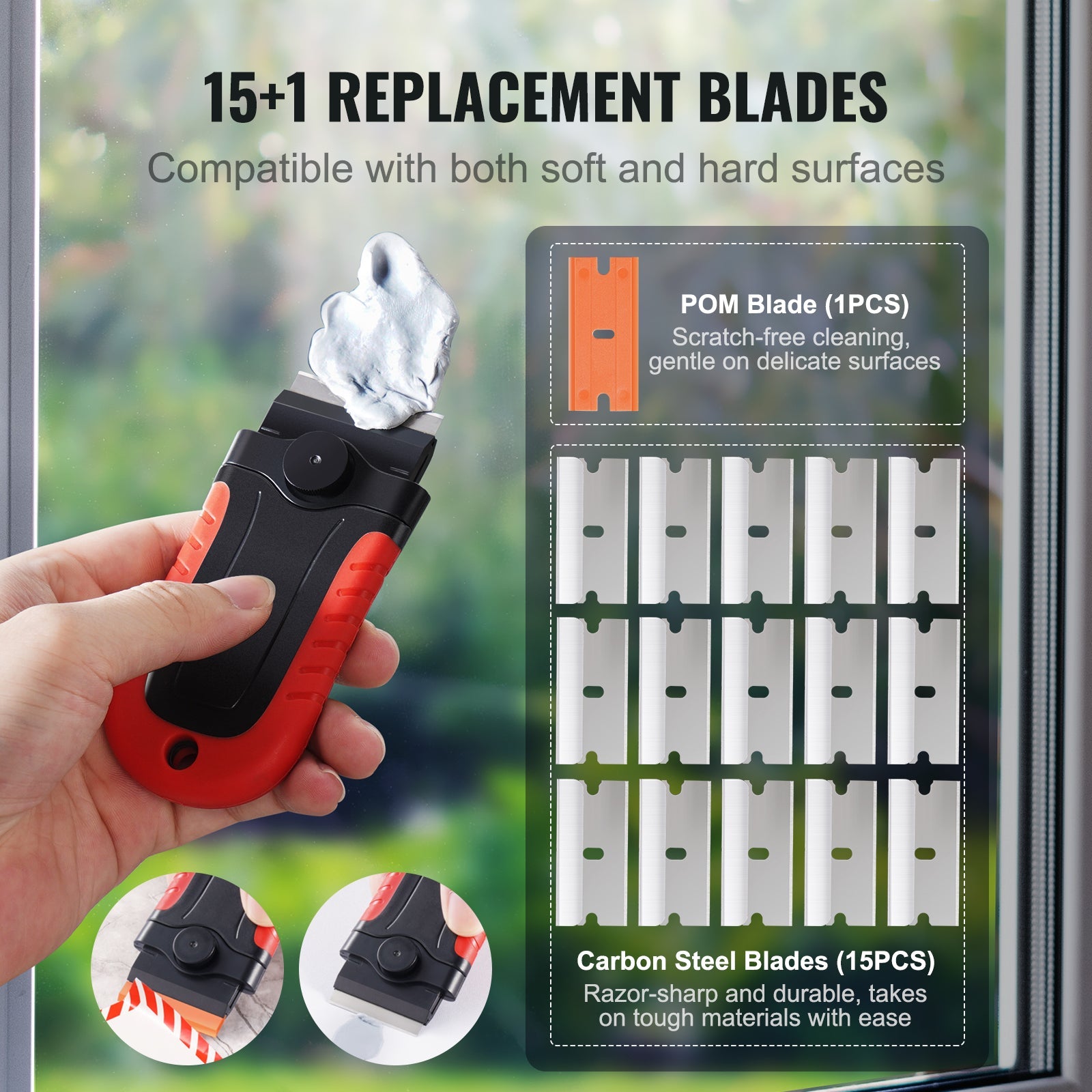VEVOR Razor Blade Scraper Locking Scraper Tool 15 Extra Blades With