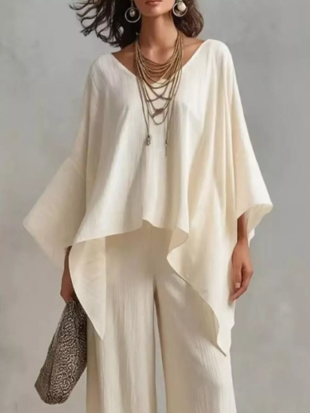Full Size V-Neck Top and Pants Set Plus Size