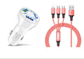 3 Port Fast LED White Car Charger + 3 in 1 Cable Combo Pink