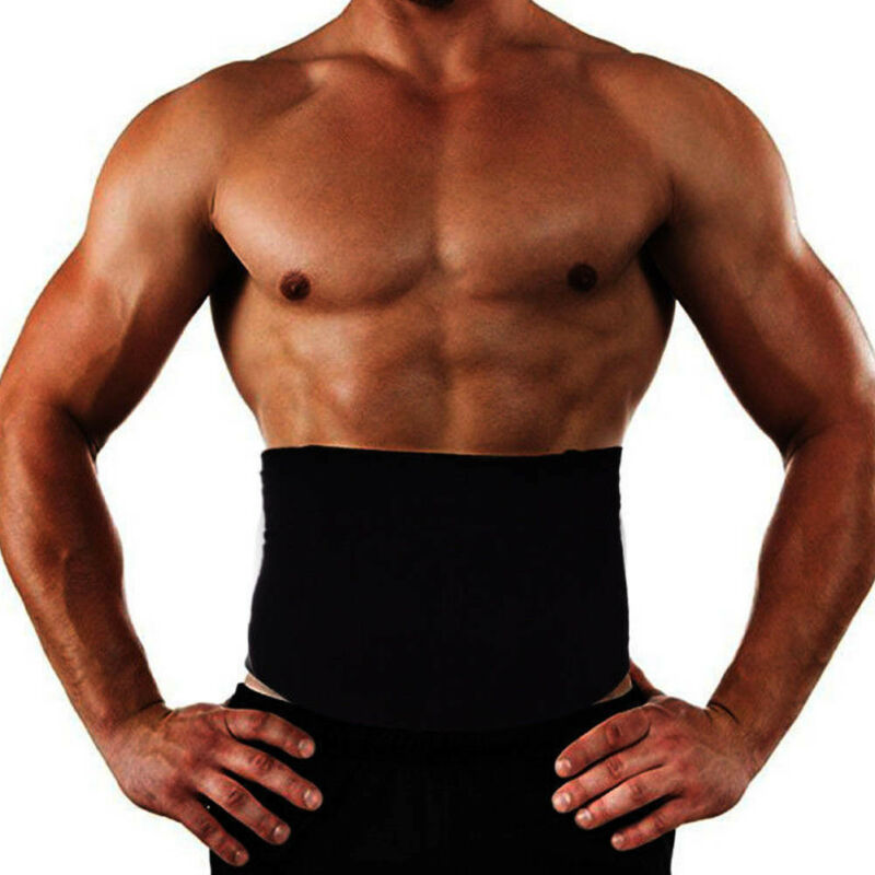 Men's waist trainer gym corset worn by muscular man for body shaping and support during workouts.