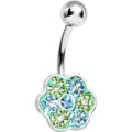 Green Peridot Floral Flowers Belly Ring