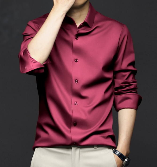Men's Wrinkle-Resistant Non-Iron Formal Business Casual Premium Ice Silk Dress Shirt