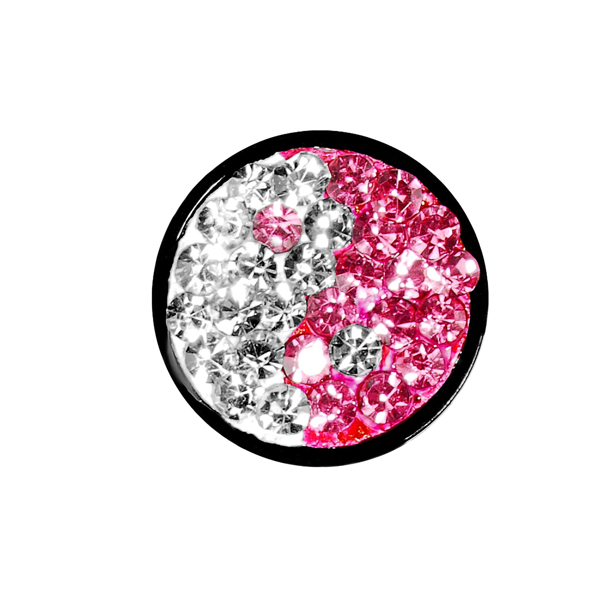 0G Pink Crystal Ferido Yin Yang Acrylic Screw Fit Tunnel