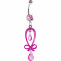 Dazzling Pink Gem Ribbon Dangle Belly Ring