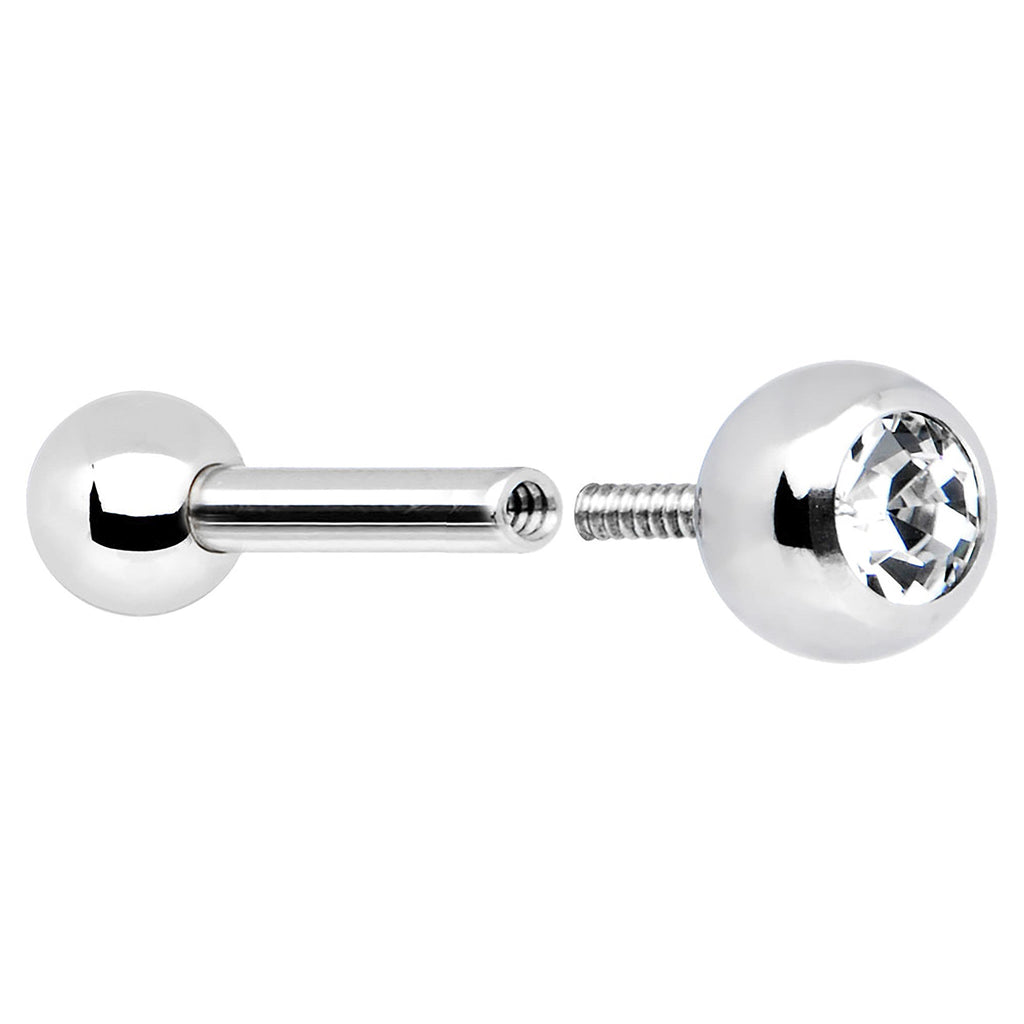 16G 1/4 Stainless Steel Internally Threaded CZ Barbell
