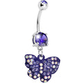Purple Gem Sparkling Butterfly Dangle Belly Ring
