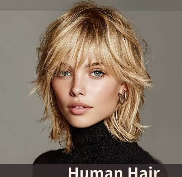 Wig with gradient white gold short curly hair