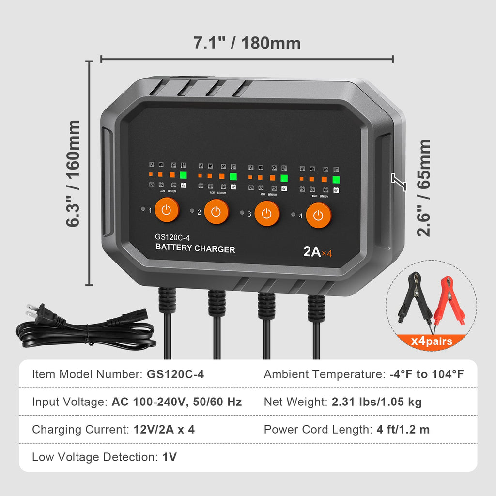 VEVOR Smart Battery Charger, 8-Amp, LiFePO4 Lead-Acid Car Battery