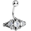Silver 925 Crystalline Gem Silver Curlicue Belly Ring