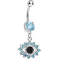 Aqua Gem Blinged Out Eye Dangle Belly Ring