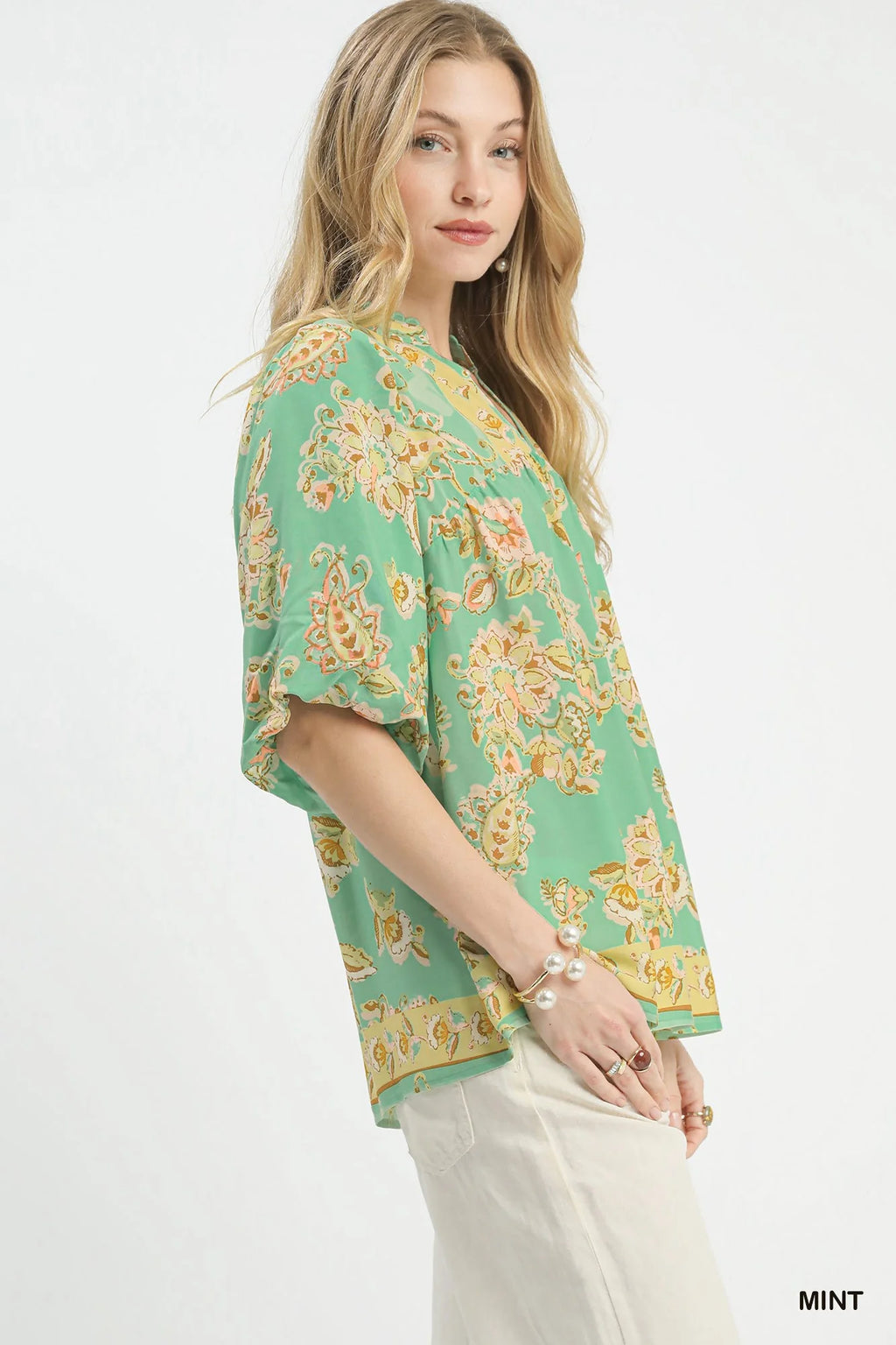 Umgee Apricot Floral Boho Blouse