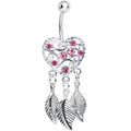 Pink Gem Filigree Heart Dreamcatcher Dangle Belly Ring