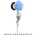Aqua Gem Angel Wing and Aqua Rose Flower Single Flare Dangle Plug Sizes 6mm to 16mm