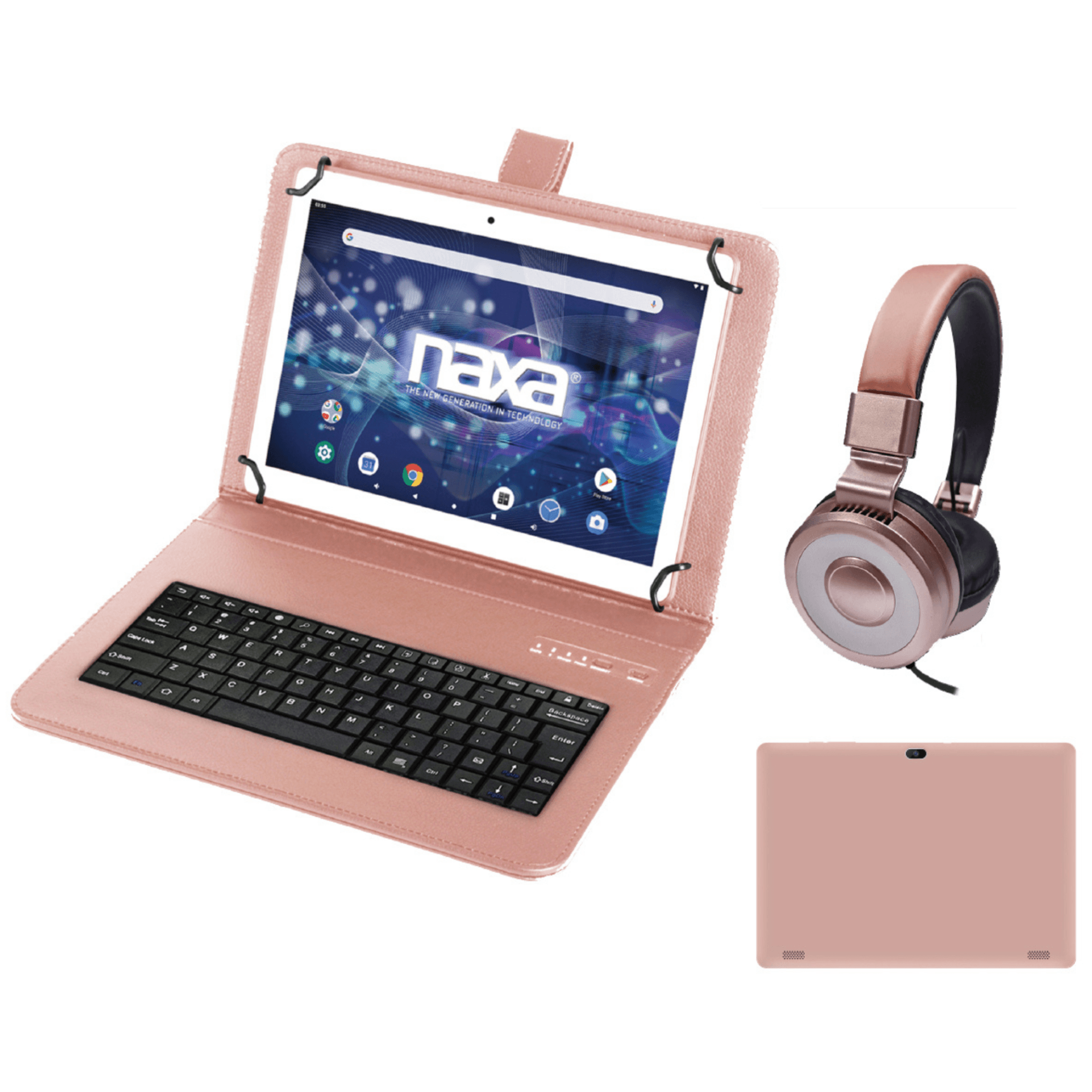 Naxa 10.1" Tablet with BT Keyboard, Case & Headphone Rose Gold - Refurbished