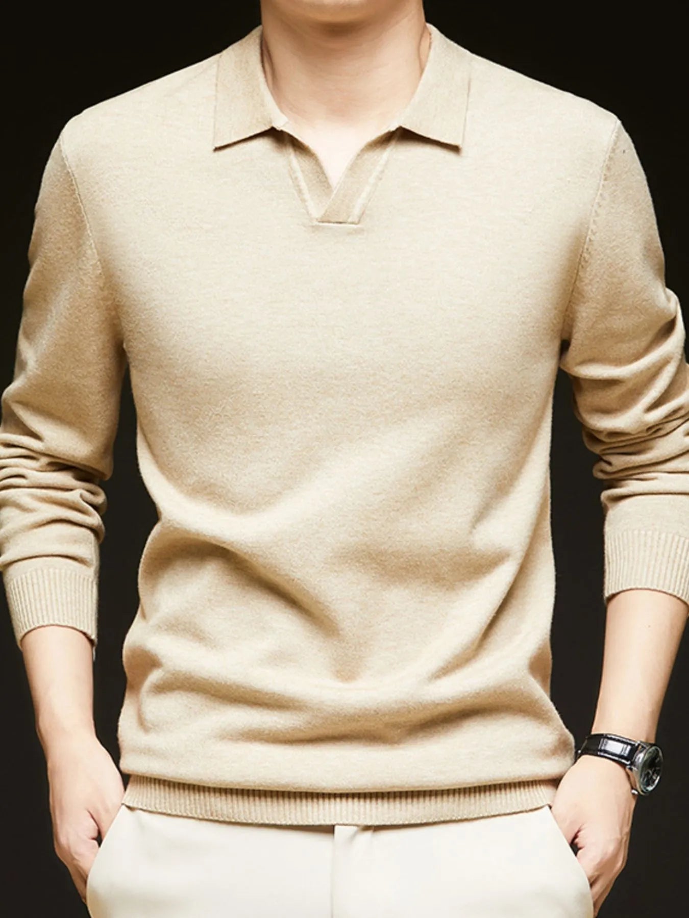 Men's Full Size Collared Neck Long Sleeve Polo Plus Size