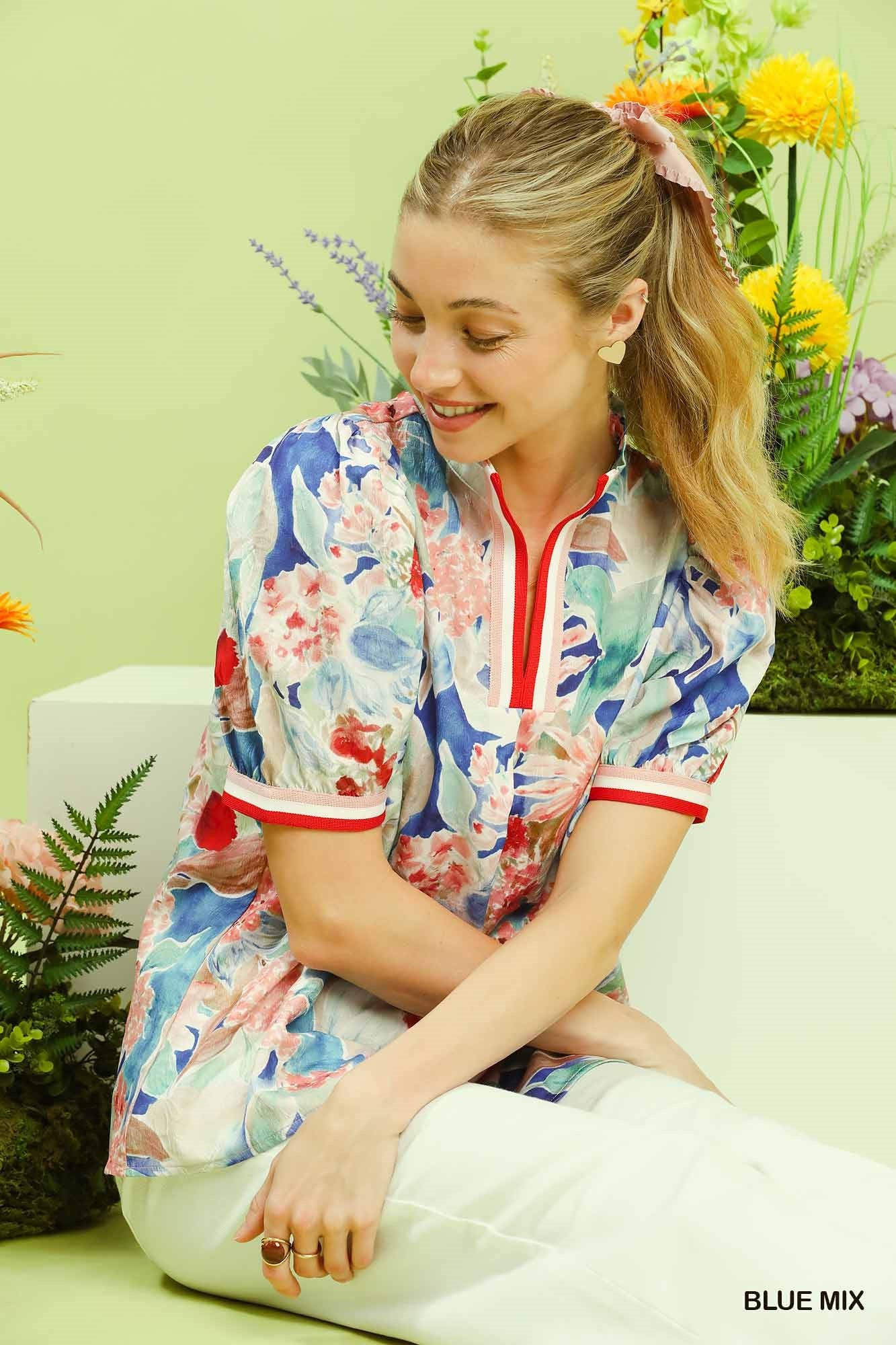 Umgee Jacquard Bloomscape Print Top