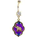 Clear Gem Gold PVD Purple Lucky Elephant Dangle Belly Ring