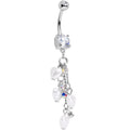 Clear Gem White Orb Hearts Dangle Belly Ring