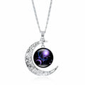 Zodiac Time Gem Luminous Necklace for Women, Simple Silver Moon Pendant Choker