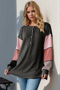 Double Take Full Size Color Block Round Neck Long Sleeve T-Shirt
