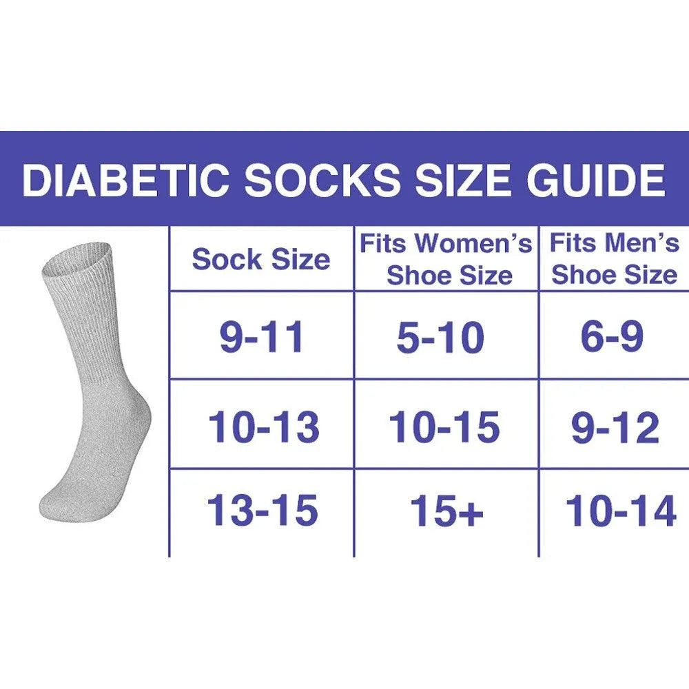 6 Pairs Physicians Approved Diabetic Crew Socks Unisex Black/Grey/White