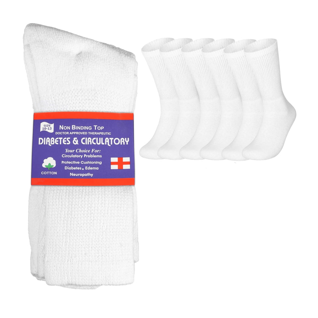 6 Pairs Physicians Approved Diabetic Crew Socks Unisex Black/Grey/White