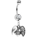Clear Gem Paisley Love Locket Heart Dangle Belly Ring
