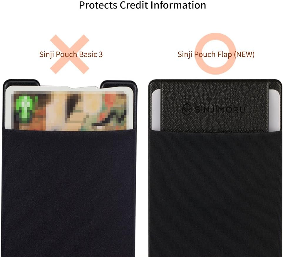 Card Holder for Back of Phone, Stick on Phone Wallet, Black | Sinji Pouch Flap, Stretchy Fabric Credit Card Case, Secure Flap Cover, Adhesive Phone Wallet, Universal Fit